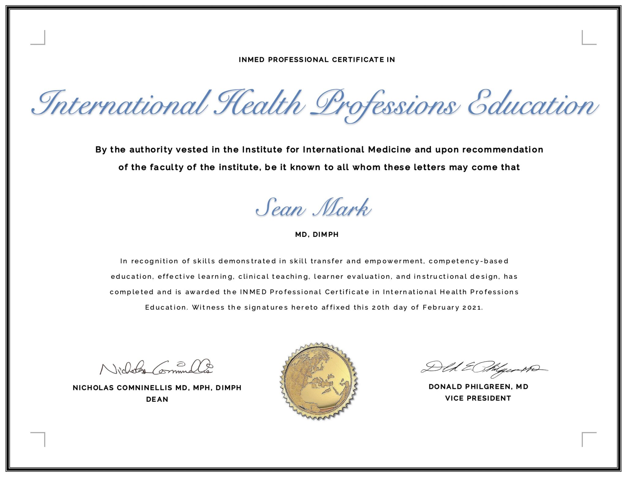 International Health Professions Education Certificate Full Inmed